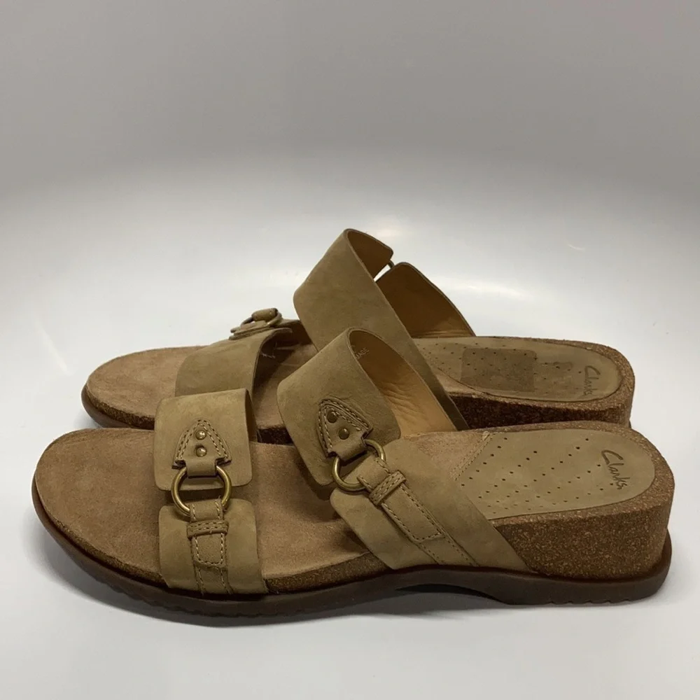 Clarks cork footbed slip‎ on sandals size 10